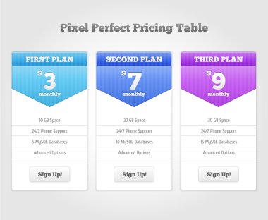 Ticari web hizmetleri için Vektör Fiyat tablosu