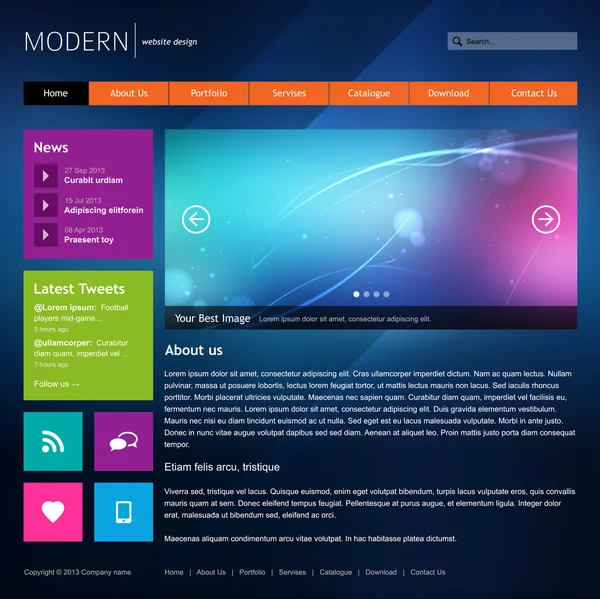 Modern website design template. Metro style. Pixel perfect design. Width 1020px. — Stock Vector