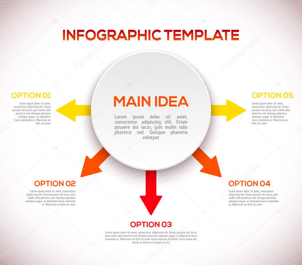 Infographics template with arrows and 3D circle.