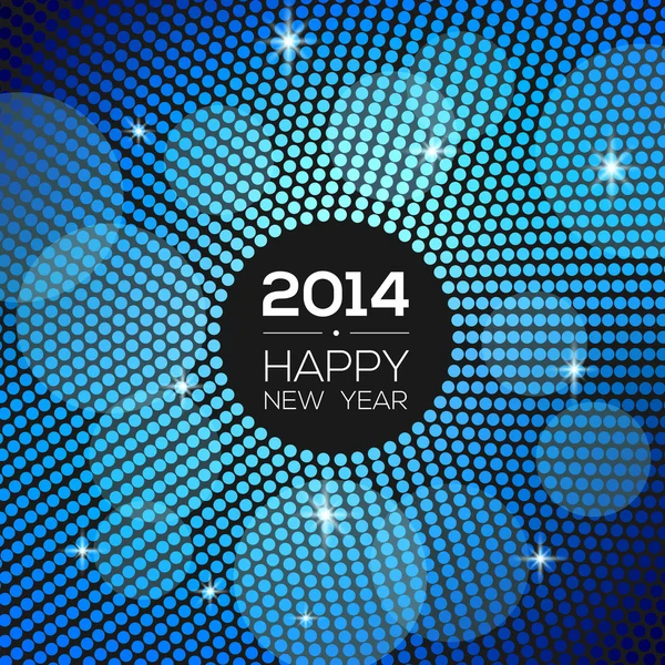 Feliz Año Nuevo 2014 - marco de luces disco azul — Vector de stock
