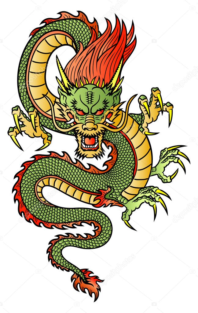A green serpent like dragon meets a direct gaze
