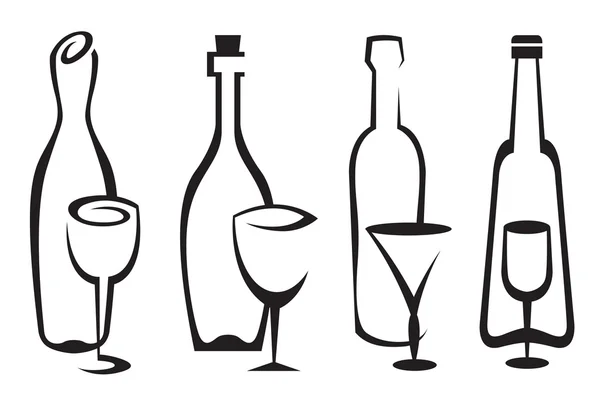 Bottles and glasses set — Stock Vector
