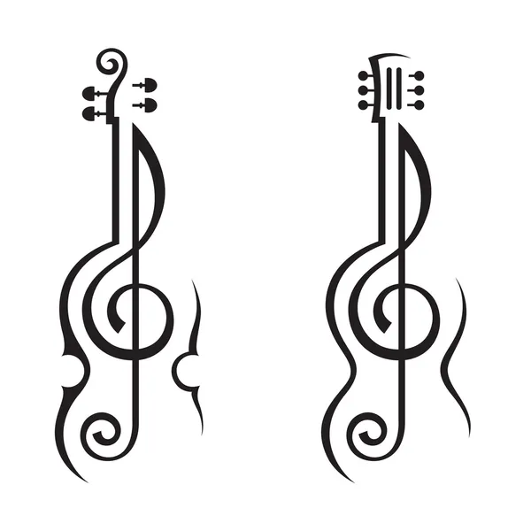 Viool, gitaar en treble clef — Stockvector