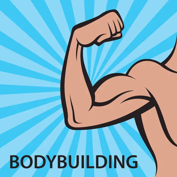 Illustration Stark Arm Med Muskulös Biceps Isolerad Blå Bakgrund — Stock vektor