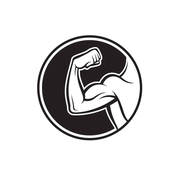 Ikona Silnego Ramienia Muskularnymi Bicepsami Izolowanymi Białym Tle — Wektor stockowy