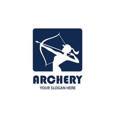 Beyaz arka planda yay ve okla izole edilmiş okçu kız amblemi