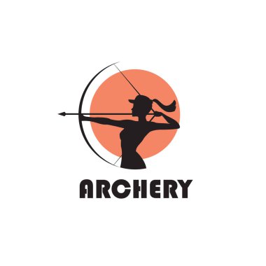 Beyaz arka planda yay ve okla izole edilmiş okçu kız amblemi