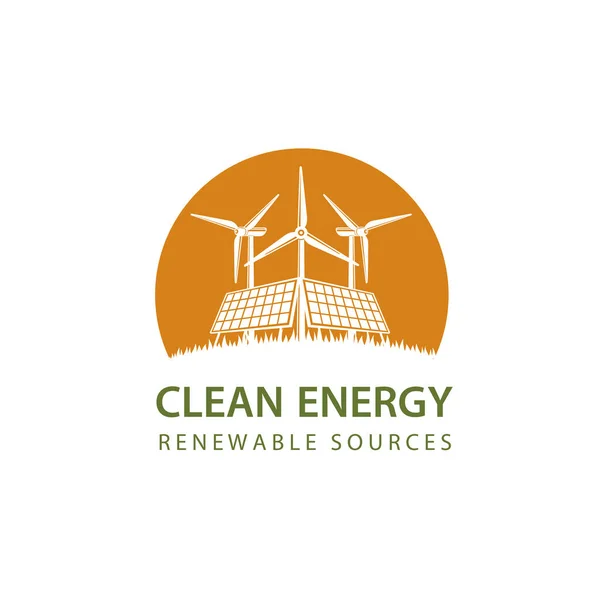 Icono Energía Renovable Con Turbina Eólica Panel Solar Aislado Sobre — Vector de stock