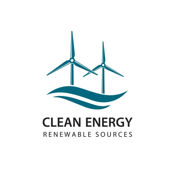 Ícone Energia Renovável Com Turbinas Eólicas Ondas Marítimas Isoladas Sobre —  Vetores de Stock