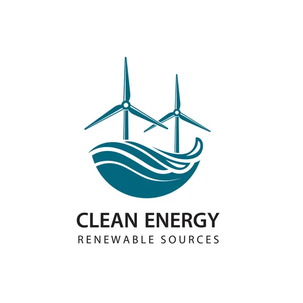 Icono Energía Renovable Con Turbinas Eólicas Olas Marinas Aisladas Sobre — Vector de stock