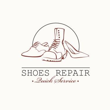 Beyaz arkaplanda izole edilmiş ayakkabı tamir atölyesi amblemi