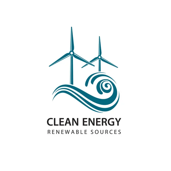 Icona Delle Energie Rinnovabili Con Turbine Eoliche Onde Marine Isolate — Vettoriale Stock
