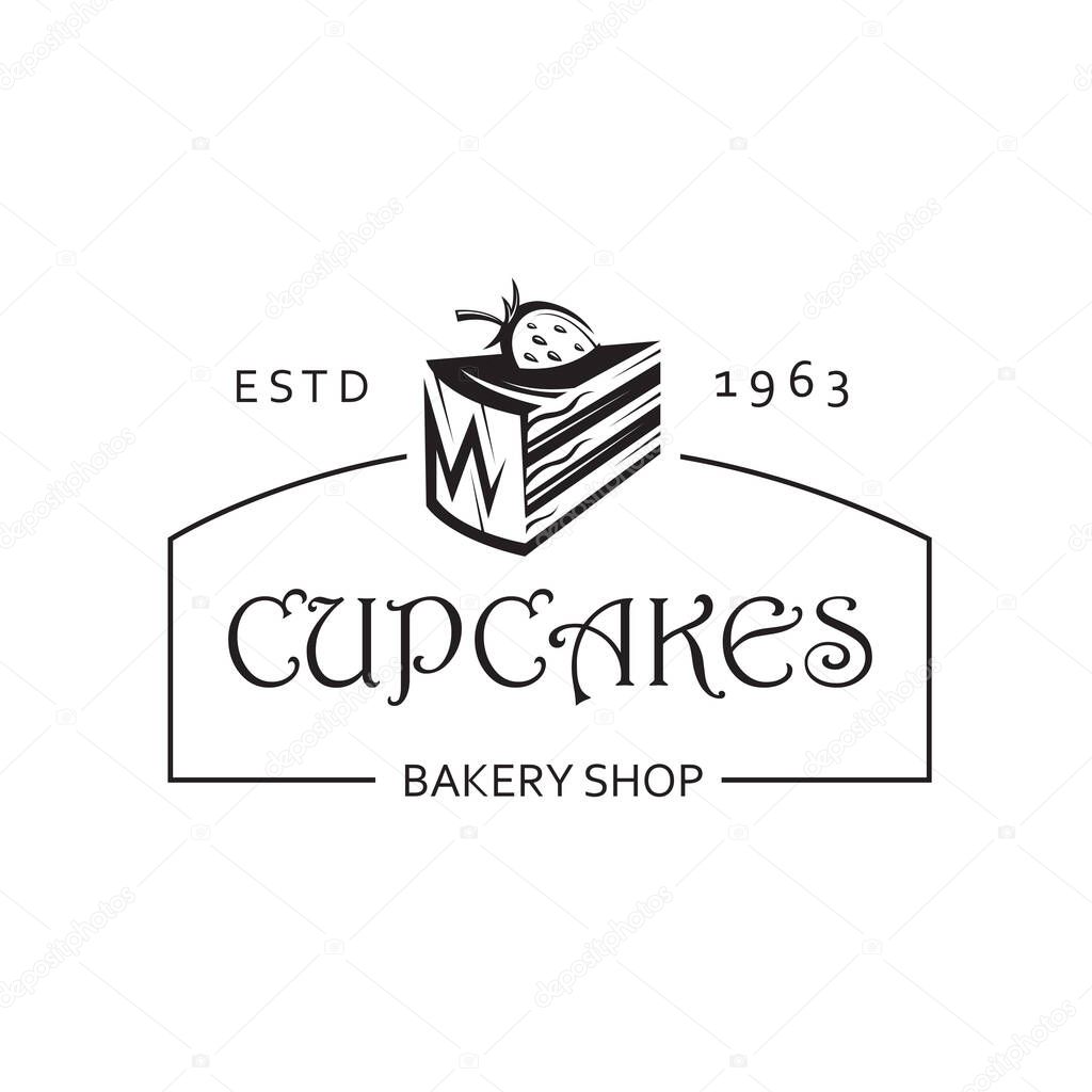 Black label with cupcake for bakery shop isolated on white background