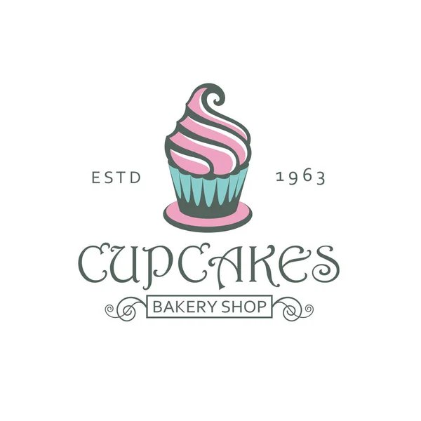 Etiqueta Com Cupcake Para Padaria Isolada Fundo Branco — Vetor de Stock