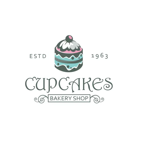 Etiqueta Com Cupcake Para Padaria Isolada Fundo Branco — Vetor de Stock