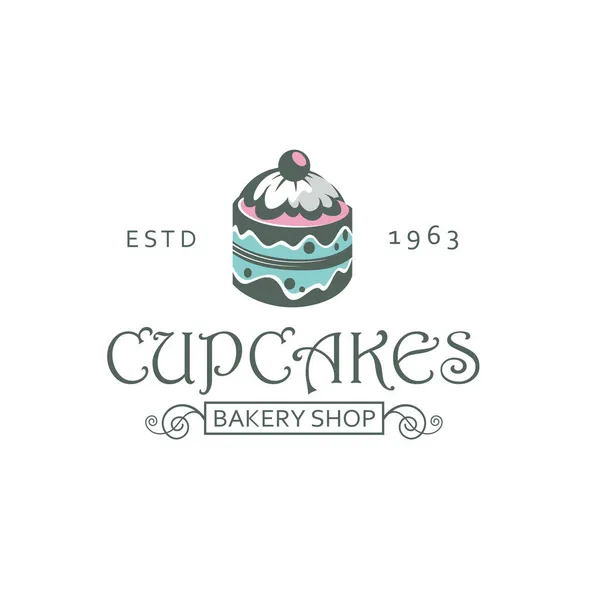 Etiqueta Com Cupcake Para Padaria Isolada Fundo Branco —  Vetores de Stock