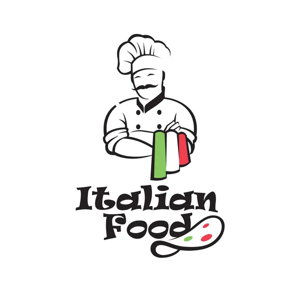 Emblema Comida Italiana Con Chef Bigote Aislado Sobre Fondo Blanco — Vector de stock