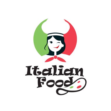 Beyaz arka planda izole edilmiş aşçı kadın amblemi.