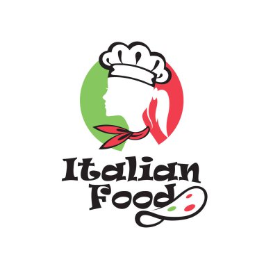 Beyaz arka planda izole edilmiş aşçı kadın amblemi.