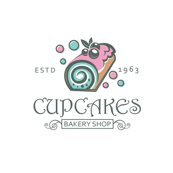 Etiqueta Con Cupcake Para Panadería Aislada Sobre Fondo Blanco — Vector de stock