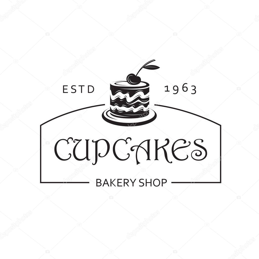Label with cupcake for bakery shop isolated on white background