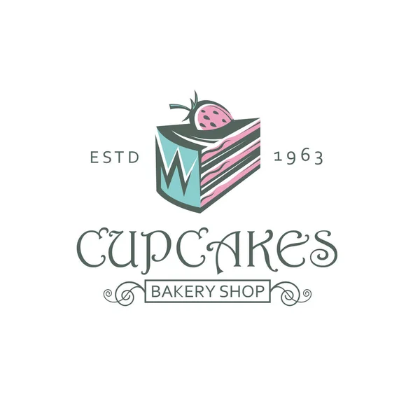 Etiqueta Con Cupcake Para Panadería Aislada Sobre Fondo Blanco — Archivo Imágenes Vectoriales