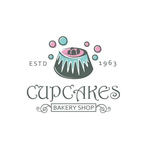 Étiquette Avec Cupcake Pour Boulangerie Isolée Sur Fond Blanc — Image vectorielle