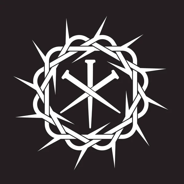 Изображение Иисуса Ногтей Терновой Короной Изолированы Черном Фоне — стоковый вектор