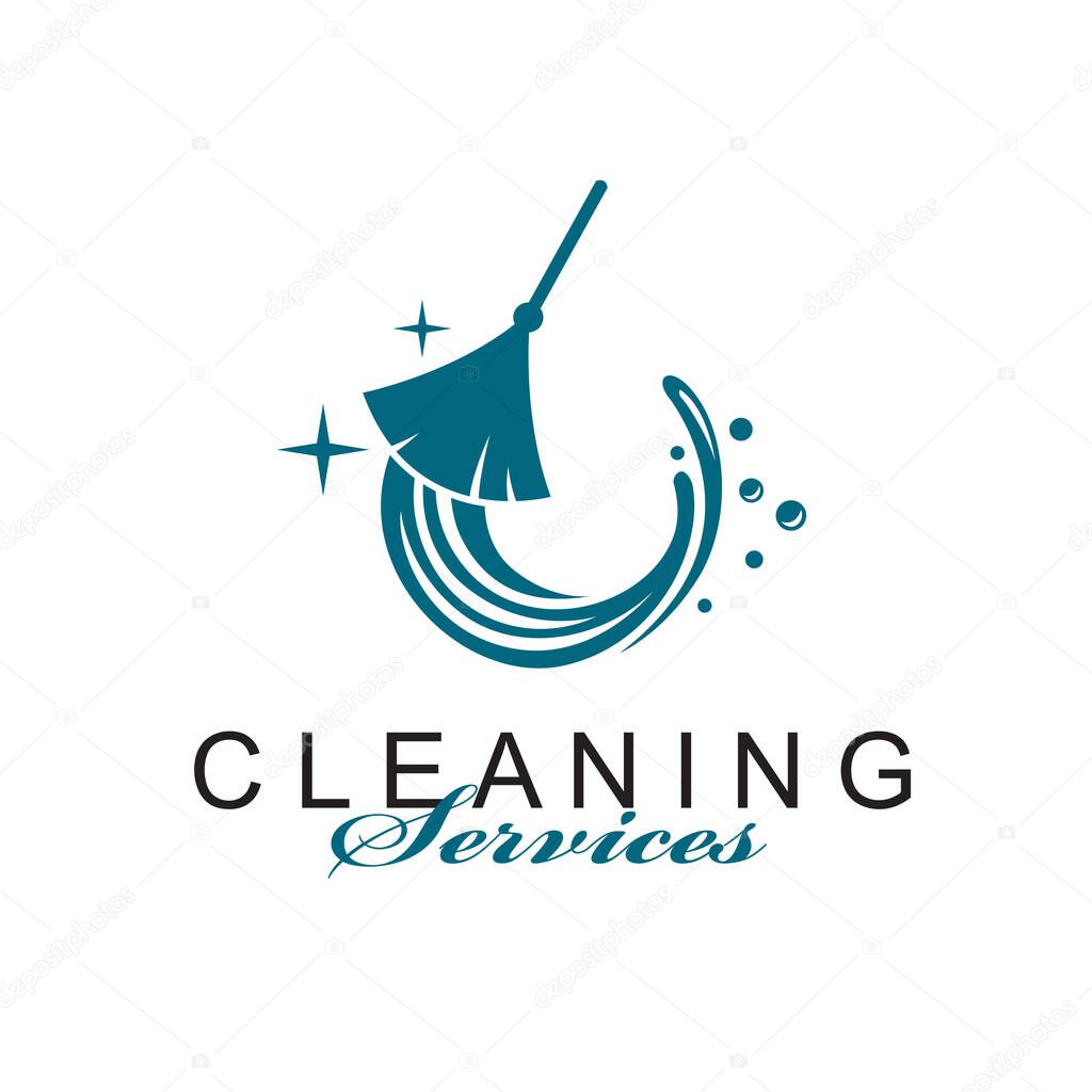 Cleaning service design with whisk isolated on white background