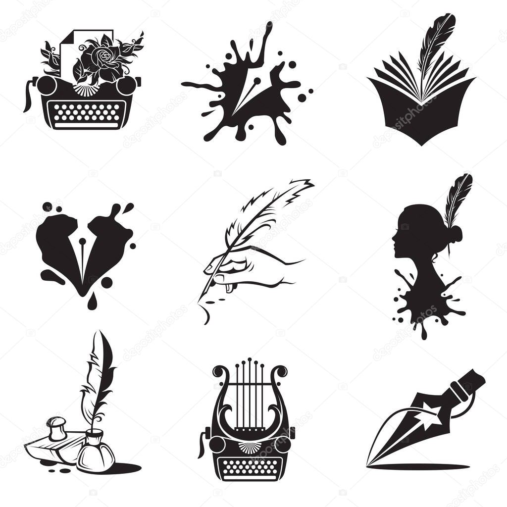 Collection of writer icon isolated on white background