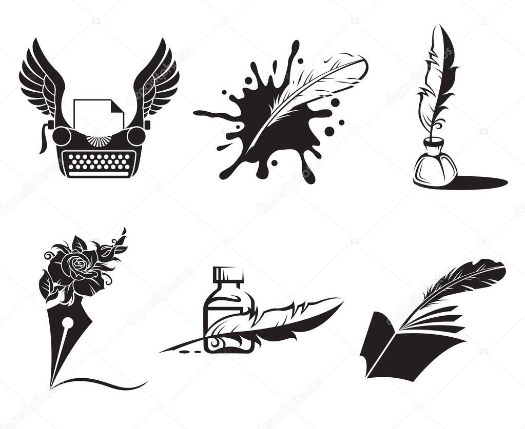 Collection of writer icon isolated on white background