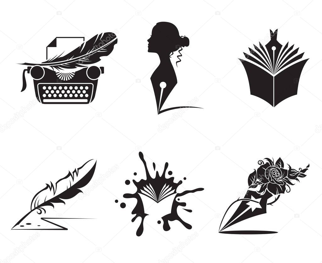 Collection of writer icon isolated on white background