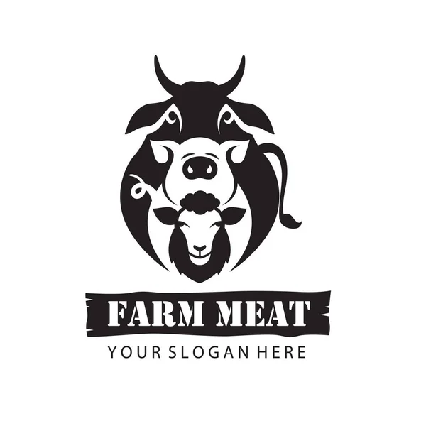 Monochrome Label Farm Animals Cow Sheep Pig Isolated White Background — стоковый вектор