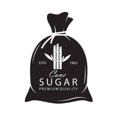 Büyük siyah düğümlü çuval, beyaz arka planda izole edilmiş şeker kamışı