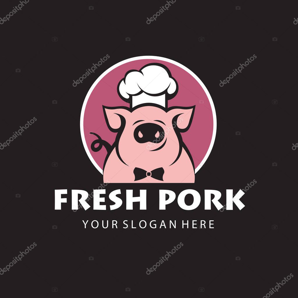 Label of farm animal pig for butchery isolated on black background