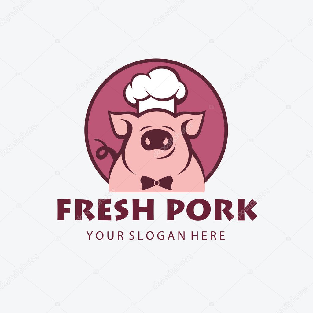 Label of farm animal pig for butchery isolated on white background