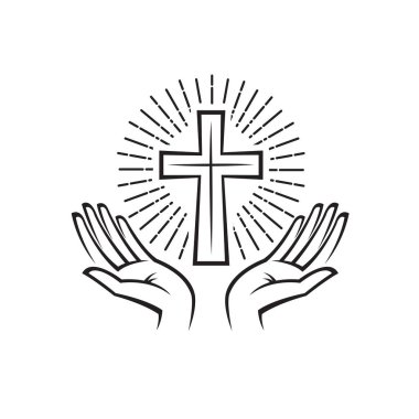 cross and hands symbol isolated on white background