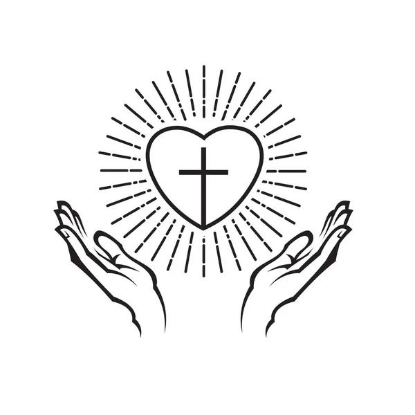 Icon Heart Cross Hands Isolated White Background — Vettoriale Stock