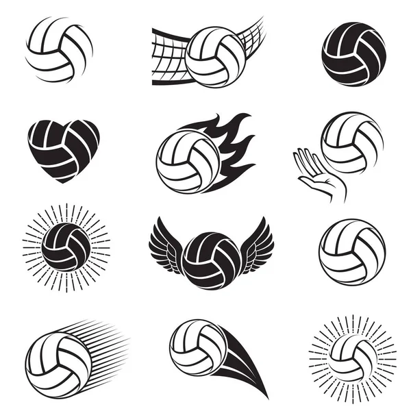 Collection Monochrome Diverses Balles Volley Ball Isolées Sur Fond Blanc — Image vectorielle