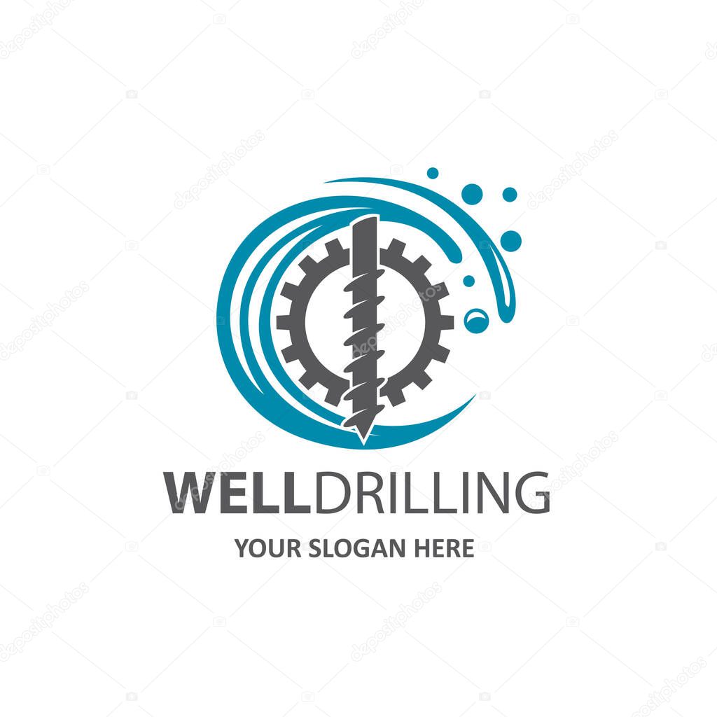 Emblem of water well drilling isolated on white background