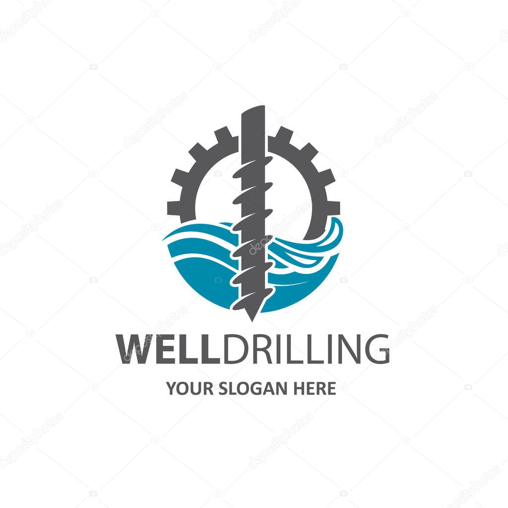 Emblem of water well drilling isolated on white background