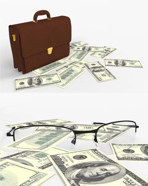 para, evrak ve beyaz zemin üzerine gözlük