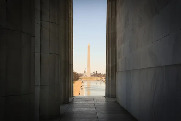 Pomnik Waszyngtona i Kapitol Hill — Zdjęcie stockowe