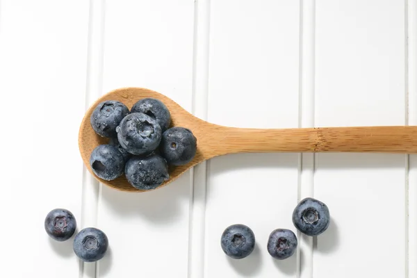 Frische Blaubeeren auf einem Löffel — Stockfoto