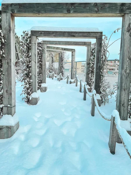 Man Made Frame Frame Architecture Walking Path Fresh Snow - Stock-foto
