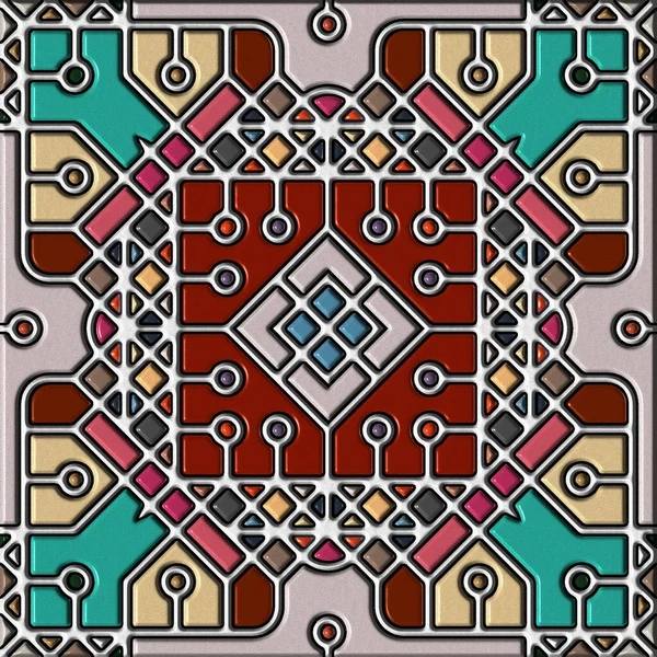 Abstract Art Mosaic Pattern Symmetric Geometric Shapes — Zdjęcie stockowe