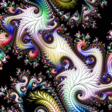 Fraktal çizimler, soyut tasarım, geometrik desen, rastgele simetri