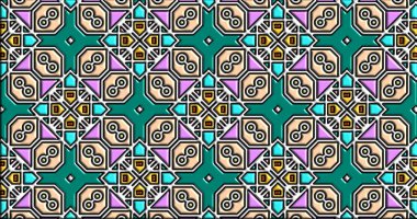 Geometrik süslemeli şekiller. Dekoratif simetrik arkaplan. Eşsiz ve yaratıcı tasarım. soyut renkli resimleme.