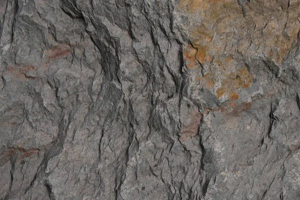 Piedra Gris Con Manchas Oxidadas Fondo Rastros Fallas Piedra Enfoque — Foto de Stock