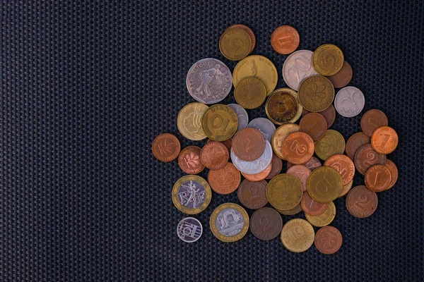Pile Antiquated Coins Different Countries Germany Israel Russia France Copy — стоковое фото